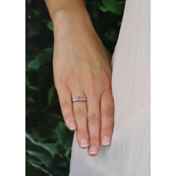 14k White Gold Pink Topaz and White Topaz Ring Size 5 1/2 - Picture 3 of 8